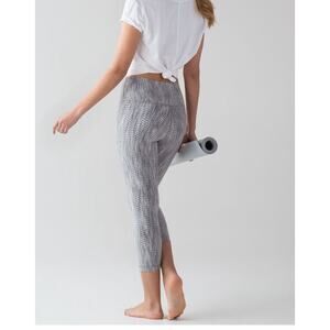 Lululemon Wunder Under Luon Jacquard Gray Legging GYm Barre Class Pilates Easy